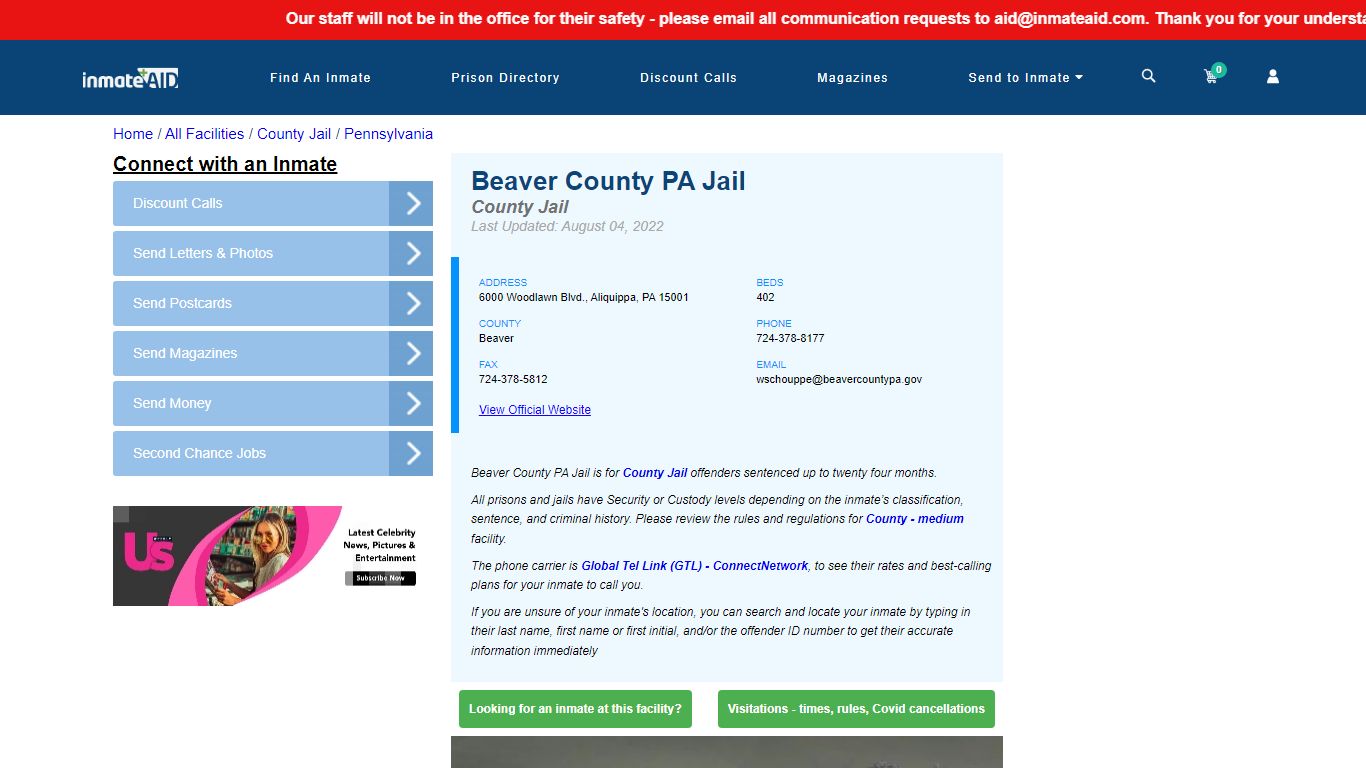 Beaver County PA Jail - Inmate Locator - Aliquippa, PA