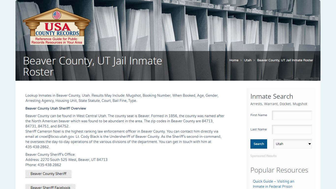 Beaver County, UT Jail Inmate Roster | Name Search